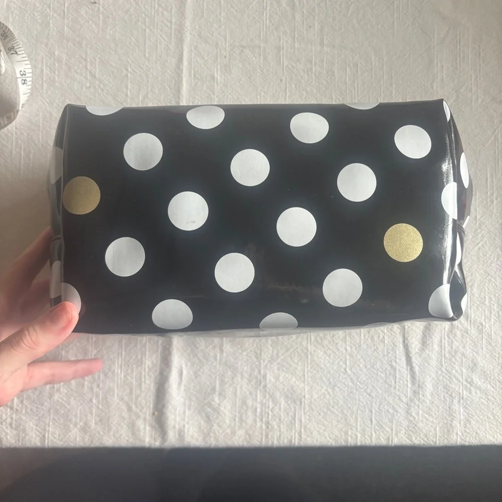 PINK Victoria's Secret Black Polka Dot Cosmetic Pouch with Gold Trim makeup
